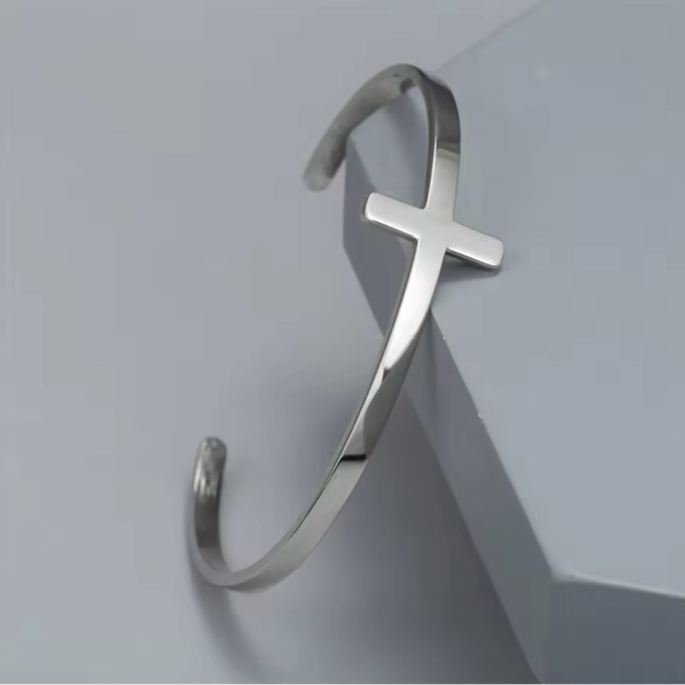 Cross Stainless Steel Bangle Bracelet Geometry Open Cuff  Bangle for Men